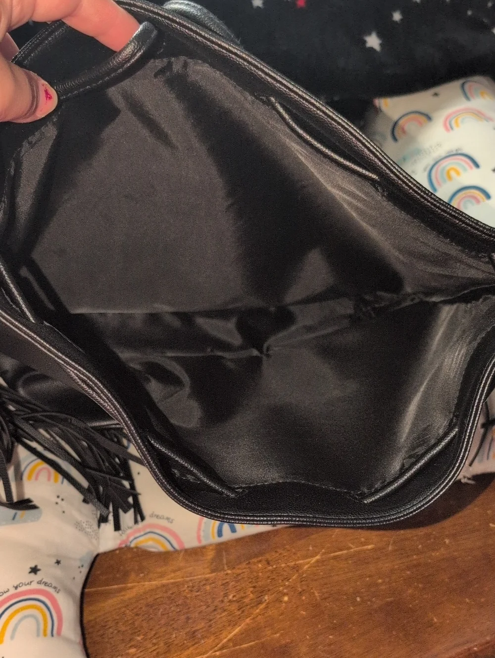 Victoria's Secret Black Fringe Drawstring Shoulder Bag